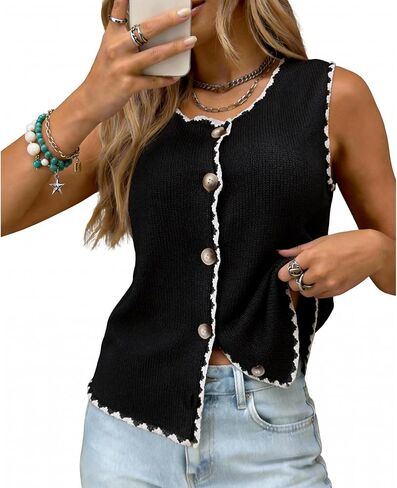 Womens Sweater Vest Sleeveless Knit Cardigan Vintage Button Down Colorful Sweater 2026 Spring Summer Tank Tops in Saudi Arabia