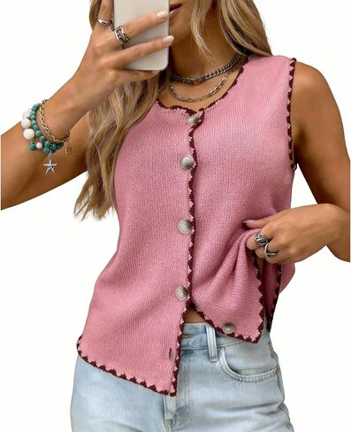Womens Sweater Vest Sleeveless Knit Cardigan Vintage Button Down Colorful Sweater 2026 Spring Summer Tank Tops in Saudi Arabia