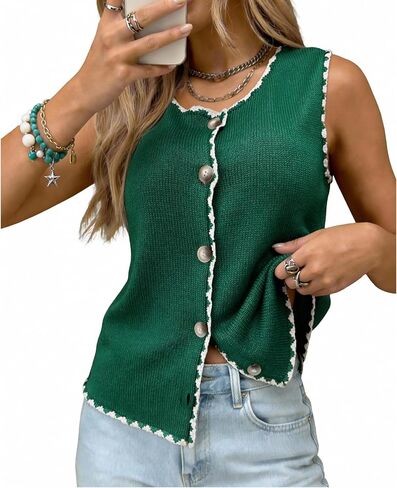 Womens Sweater Vest Sleeveless Knit Cardigan Vintage Button Down Colorful Sweater 2026 Spring Summer Tank Tops in Saudi Arabia