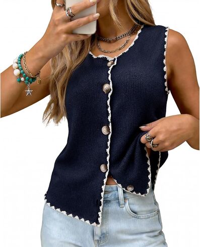 Womens Sweater Vest Sleeveless Knit Cardigan Vintage Button Down Colorful Sweater 2026 Spring Summer Tank Tops in Saudi Arabia