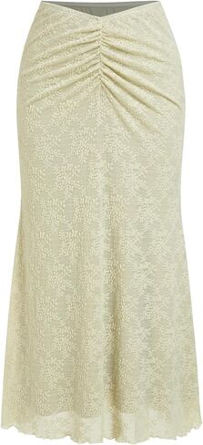 CIDER Maxi Skirts for Women Floral Lace Ruched Bodycon Mesh Skirt Boho Going Out Date Night Summer Outfit in Saudi Arabia