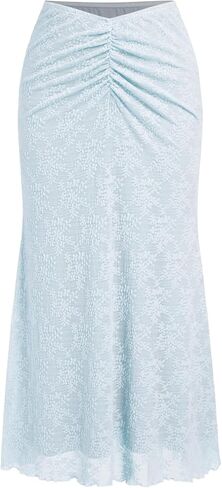 CIDER Maxi Skirts for Women Floral Lace Ruched Bodycon Mesh Skirt Boho Going Out Date Night Summer Outfit in Saudi Arabia