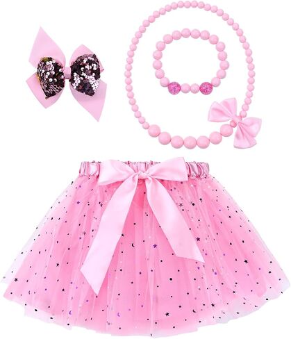 Dizila Glitter Star Fluffy Tulle Tutu Skirt Princess Ballet Dance Dress with Bow Hair Clip for Toddlers Kids Little Girls in Saudi Arabia