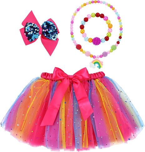 Dizila Glitter Star Fluffy Tulle Tutu Skirt Princess Ballet Dance Dress with Bow Hair Clip for Toddlers Kids Little Girls in Saudi Arabia