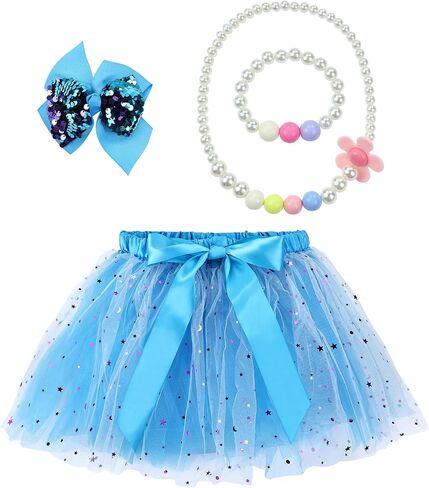 Dizila Glitter Star Fluffy Tulle Tutu Skirt Princess Ballet Dance Dress with Bow Hair Clip for Toddlers Kids Little Girls in Saudi Arabia