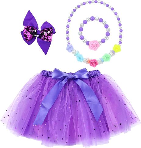 Dizila Glitter Star Fluffy Tulle Tutu Skirt Princess Ballet Dance Dress with Bow Hair Clip for Toddlers Kids Little Girls in Saudi Arabia