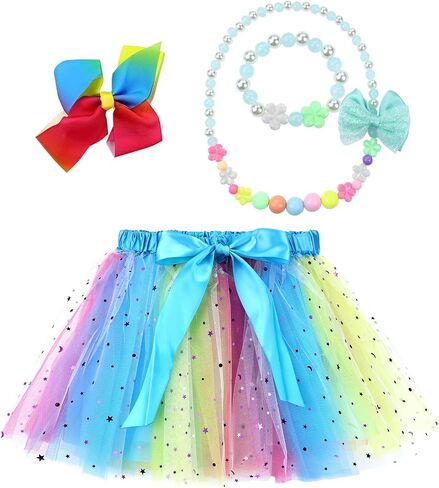 Dizila Glitter Star Fluffy Tulle Tutu Skirt Princess Ballet Dance Dress with Bow Hair Clip for Toddlers Kids Little Girls in Saudi Arabia