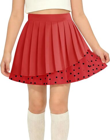 Haloumoning Girls Pleated Skirt Kids Cute High Waist Layered Polka Dots School Uniform Skort Skirts 5-14 Years in Kuwait
