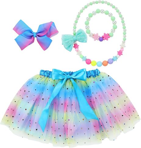Dizila Glitter Star Fluffy Tulle Tutu Skirt Princess Ballet Dance Dress with Bow Hair Clip for Toddlers Kids Little Girls in Saudi Arabia