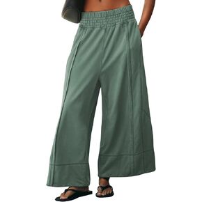 Womens Wide Leg Pants Casual Elastic High Waist Baggy Sweatpants Loose Cotton Lounge Palazzo Trousers in Saudi Arabia
