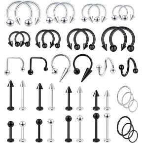44Pcs Lip Rings 16g Surgical Steel Labret Jewelry Lip Barbell Piercing Vertical Labret Spike Snake Bite Piercing Jewelry Horseshoe Septum Nose Ring Cartilage Tragus Helix Earrings Studs in Saudi Arabia