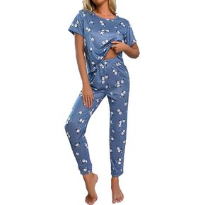 Cuddle Duds Women Pajamas Set, Cute Floral Print Short Sleeve & Pants, 2-Piece Sleepwear Loungewear in Kuwait