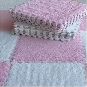 Solid Color Carpet Soft Plush Puzzle Mat BPA-Free Interlocking Foam Living Room Rug Warm Non-Slip Washable Floor Protector Home Decor Mat(White Pink,30x30cm 16Pcs) in Kuwait