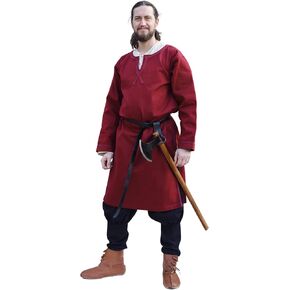 Battle-Merchant Albrecht Medieval Tunic for Men – Long Sleeve Viking LARP Shirt, Heavy Cotton Canvas, Dark Blue & Wine Red in Saudi Arabia