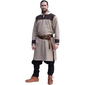 Battle-Merchant Viking Tunic Ove for Men – Herringbone Cotton Medieval Shirt, Long Sleeve Norse LARP Costume, in Saudi Arabia