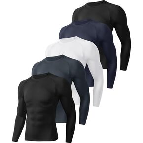 5 Pack Long Sleeve Compression Shirts for Men - Black Quick Dry Workout Base Layer Undershirt Top for Athletic Gym Running in Kuwait