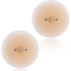 2 Pcs Pierced Fake Nipple Bra Silicone Nipple Cover with Piercing Jewelry Waterproof Reusable Nude Nipples Pasties for Women in Saudi Arabia