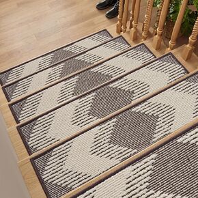 PADOOR 15PC Stair-Treads Non Slip, 3D Peel and Stick Stair Treads for Wooden Steps Indoor, Stair-Carpet Treads Washable Reusable Adhesive Stair-Runner Rugs for Kids and Dogs 8"x30" Chocolate in Saudi Arabia