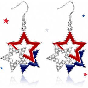 4th of July Accessories, Red White Blue Patriotic Star Dangle American Flag Earrings, Matching 4th of July Outfits for Women, 250th Anniversary USA Independence Day Gifts in Saudi Arabia