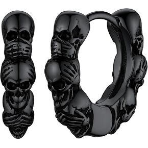 FaithHeart Skull Hoop Earrings for Men Silver/Black/Gold Stainless Steel Gothic Huggie Hoops Earring Lightweight Hypoallergenic Punk Cool Rapper Hip-hop Ear Jewelry Gifts in Kuwait