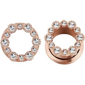 Tunnels Gauges, 2PCS Stainless Steel Tunnel Set Hollow Flower with Round Cubic Zirconia Screw Back Ear Gauges Plugs Tunnels 2G - 5/8 inch Ear Piercing Jewelry in Saudi Arabia