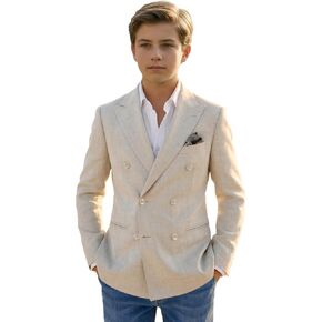 JPF Kids Linen Sport Coat for Boys Double Breasted Slim Fit Teen Boys School Blazer Suit Jacket in Kuwait