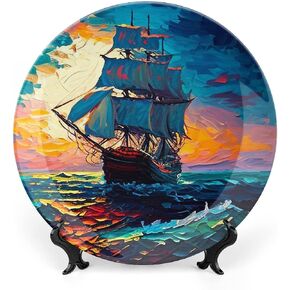 Decorative Plates, Fjords Mountain with Butterfly Art Painting Display Plate for Home Office Kitchen Table Decor Porcelain Plates 8 Inch, Birthday Gifts in Saudi Arabia