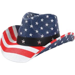 WOOH USA American Flag Cowboy Hat for Women and Men, 4th of July Cowboy Hat for Men, Straw Cowgirl Hats Women in Kuwait