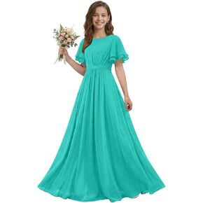 Flutter Sleeve Junior Bridesmaid Dresses for Wedding Chiffon Flower Girl Dress Long Girls Pageant Party Dress in Saudi Arabia