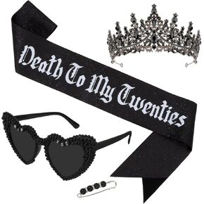 Death to My 20s Birthday Decorations for Women, 30th Birthday Crown Sash Sunglasses Set, Gothic Black Rip 20s Birthday Party Supplies for Her in Saudi Arabia
