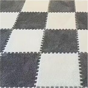 Solid Color Carpet Soft Plush Puzzle Mat BPA-Free Interlocking Foam Living Room Rug Warm Non-Slip Washable Floor Protector Home Decor Mat(White Gray,30x30cm 16Pcs) in Kuwait