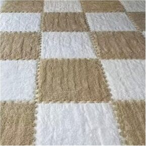 Solid Color Carpet Soft Plush Puzzle Mat BPA-Free Interlocking Foam Living Room Rug Warm Non-Slip Washable Floor Protector Home Decor Mat(White Camel,30x30cm 10Pcs) in Kuwait