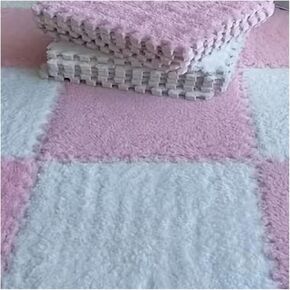Solid Color Carpet Soft Plush Puzzle Mat BPA-Free Interlocking Foam Living Room Rug Warm Non-Slip Washable Floor Protector Home Decor Mat(White Pink,30x30cm 8Pcs) in Kuwait