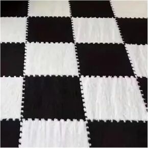 Solid Color Carpet Soft Plush Puzzle Mat BPA-Free Interlocking Foam Living Room Rug Warm Non-Slip Washable Floor Protector Home Decor Mat(White Black,30x30cm 12Pcs) in Kuwait