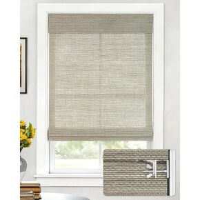 LazBlinds No Drill Cordless Bamboo Roman Shades, Light Filtering Blinds for Indoor Windows, Roll Up Bamboo Blinds for Home, 36" W x 64" H, Star-Grey in Kuwait