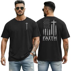 Men's Jesus Christian Shirts Christ Independence Day America Flag Patriotic Tshirts God Faith Regular Fit Casual Tops in Saudi Arabia