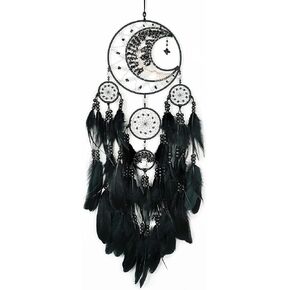 Large Dream Catchers, Handmade Woven Moon Healing Crystal Stone Dream Catcher Wall Hanging Ornament for Bedroom Living Room Wedding Party Decor, Festival Blessing Craft Gift (Black Moon) in Kuwait