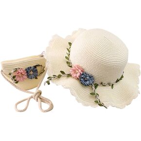 Girls Straw Hat 2-8 Age Tourism Sun Hat Flower Children Sun Hat and Bag Set Baby Outdoor Wide Brim Bucket Hats for Kid White, One Size in Saudi Arabia