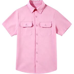 Funnycokid Boys Button Down Dress Shirt Short Sleeve Teen Youth Casual Cotton Woven with Pockets Kids 7-16Y in Saudi Arabia
