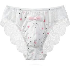 Mens Sissy Satin Panties, Heart Printed Lace Briefs, Sexy Silky Lingerie, Mid Rise Soft Pouch Thong in Saudi Arabia