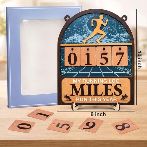 علامة تعقب Miles Run This Year - ديكور منزلي خشبي لسجل الجري السنوي - هدايا الجري للنساء والرجال، هدايا عداء الماراثون in Kuwait