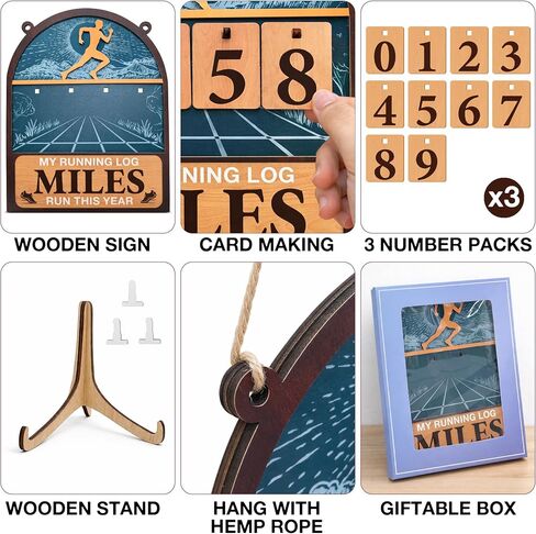 علامة تعقب Miles Run This Year - ديكور منزلي خشبي لسجل الجري السنوي - هدايا الجري للنساء والرجال، هدايا عداء الماراثون in Kuwait
