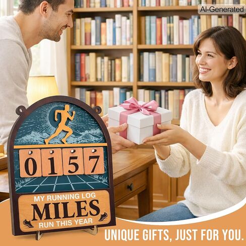 علامة تعقب Miles Run This Year - ديكور منزلي خشبي لسجل الجري السنوي - هدايا الجري للنساء والرجال، هدايا عداء الماراثون in Kuwait