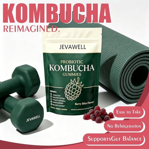 Jevawell Kombucha Gummies - Joint SupportPrebiotics, Probiotics & Postbiotics, Digestive & Gut Health Support - Berry Flavor - 60 Gummies in Saudi Arabia