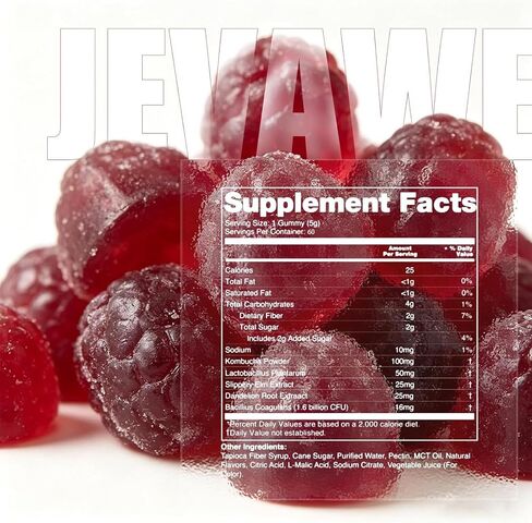 Jevawell Kombucha Gummies - Joint SupportPrebiotics, Probiotics & Postbiotics, Digestive & Gut Health Support - Berry Flavor - 60 Gummies in Saudi Arabia