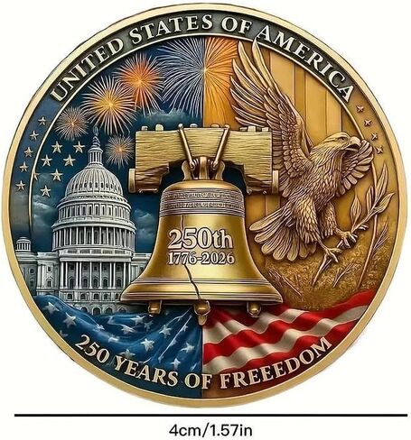 مجموعة عملات تذكارية للحرية للذكرى الـ 250 (1776-2025) - ثلاثية الأبعاد منقوشة بمبنى الكابيتول الأمريكي والنسر، عملة التحدي العسكري، ميدالية قابلة للجمع in Kuwait
