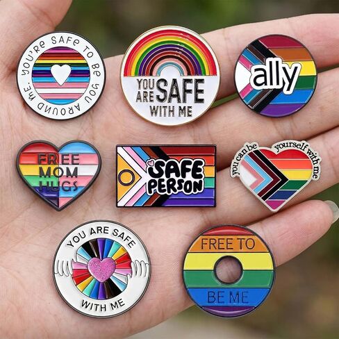 8 Pack Pride Ally LGBTQ Enamel Pin Buttons, Rainbow Pins for Ties, Lapels, Jackets, Shirts, Hats, Bags in Kuwait