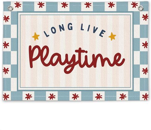 Playroom Wall Decor Long Live Playtime Canvas Banner, Playroom Sign, Blue Wall Hanging Linen Banner for Kids Playroom Nursery Toddler Room Kids Room 30X20inch in Saudi Arabia
