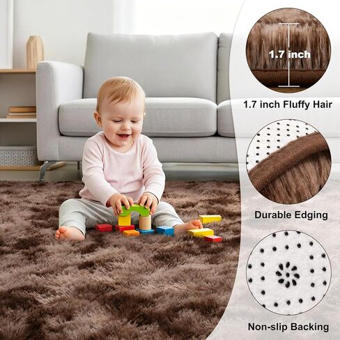 Round Rug for Bedroom, 4x4 Area Rug for Living Room, Fluffy Carpet for Kids Nursery Dorm Room, Soft Shag Non Slip Floor Rugs, Home Décor Carpet, Machine Washable, Tie-Dyed Coffee in Saudi Arabia