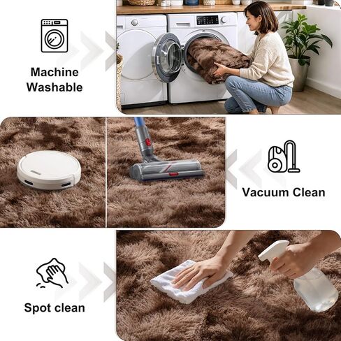 Round Rug for Bedroom, 4x4 Area Rug for Living Room, Fluffy Carpet for Kids Nursery Dorm Room, Soft Shag Non Slip Floor Rugs, Home Décor Carpet, Machine Washable, Tie-Dyed Coffee in Saudi Arabia